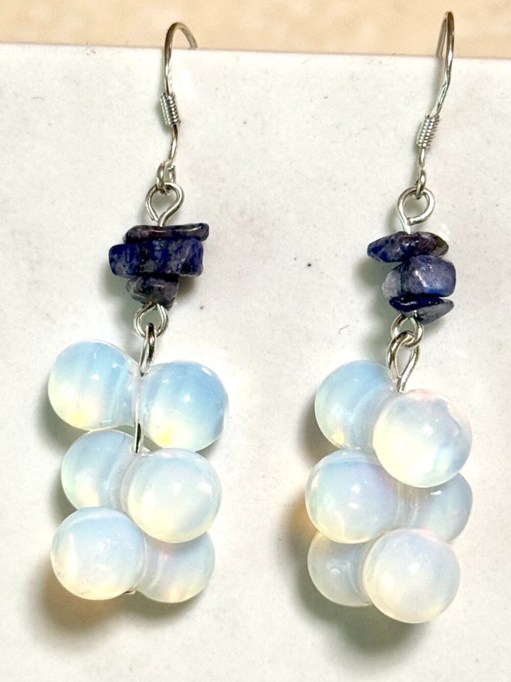 2/$20, Flashy Opalite & Blue Lapis Lazuli Sterling Silver Hook Dangle Earrings